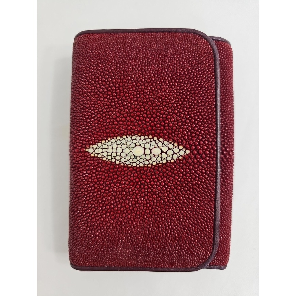 Nina Carole Designs Stingray Ruby Red Leather Tri- Fold Wallet Purse Clutch NWOT